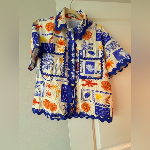 Fashion Nova Kids Short-Sleeve Button-Up Shirt - Blue, Orange & Yellow - Picture 6 of 10